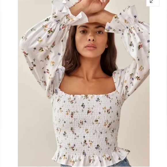 REFORMATION Tangerine Top In Orchard 100% Linen